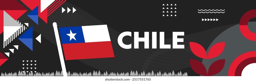 Chile National day banner with abstract shapes. Chile flag. Red blue shapes. Vector Illustration.