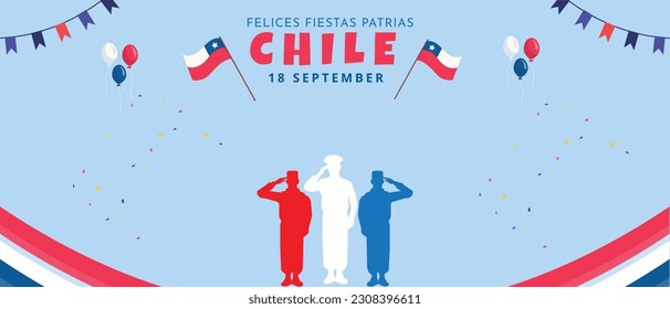 Chile National day banner poster postcard with flag and map