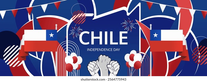 Chile National Day latest banner design. Abstract templates for special day celebration, greeting card, promo, ads, sale, national event and Chile Independence Day. Holiday concept