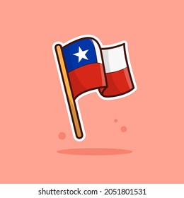 Chile National Flag Cartoon Vector Illustration. Good Used for Sticker, Logo, Icon, Clipart, Etc - EPS 10 Vector