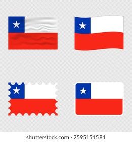 Chile national flag in four different styles.