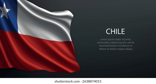 Chile national flag with ripples and shadows on a gradient black backdrop