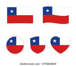 chile national flag with shield and heart shape badge icon isolated on white background