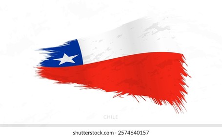 Chile National Flag with Textured Brush Strokes. Artistic Brush Stroke Design.