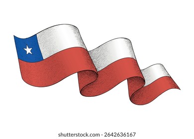 Forma de fita de onda da bandeira nacional do Chile com textura vintage gravada