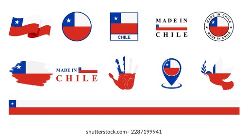 Chile national flags icon set. Labels with Chile flags. Vector illustration