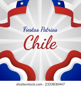 Chile National Holiday Greeting  in Spanish Text Fiesas Patrias Chile with Wavy Flags and Abstract Paper Cutout Style Decoration