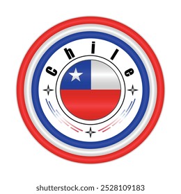 Chile National Pride Badge Vetor Art. Emblema Circular com cores da bandeira do Chile Azul Vermelho e Verde. Simbolizando a identidade nacional chilena. EPS vetorial editável disponível