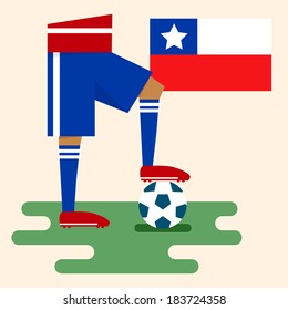 Chile, national soccer uniform and flag, flat design