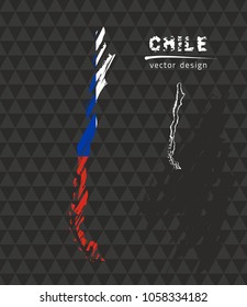 chile national vector map with sketch chalk flag. Sketch chalk hand drawn illustration