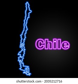 Chile neon map, isolated vector illustration.