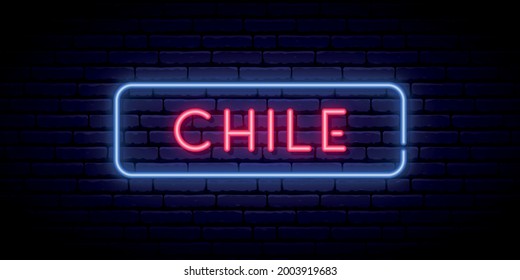 Chile neon sign. Bright light signboard. Vector banner.