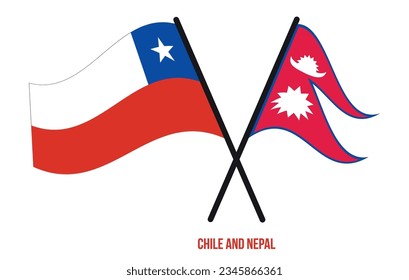 Chile and Nepal Flags Crossed And Waving Flat Style. Official Proportion. Correct Colors.