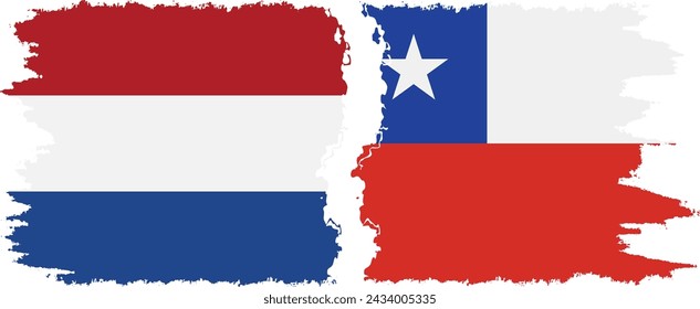 Chile and Netherlands grunge flags connection, vector