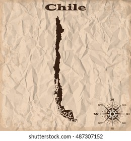 Chile old map with grunge and crumpled paper. Vector illustration