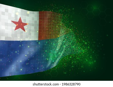 Chile, on vector 3d flag on green background with polygons and data numbers