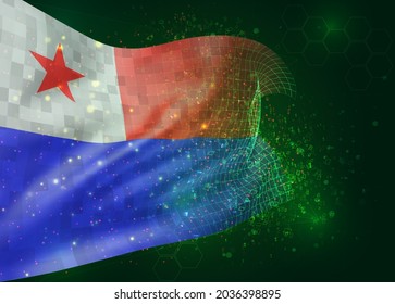 Chile, sobre la bandera vectorial 3d sobre fondo verde con polígonos y números de datos