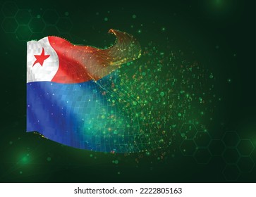 Chile, on vector 3d flag on green background with polygons and data numbers