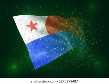 Chile, on vector 3d flag on green background with polygons and data numbers