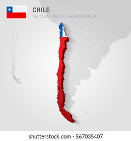 Chile painted with flag drawn on a gray map.