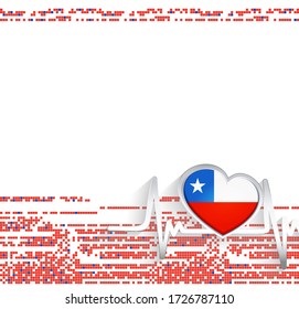 Chile Patriotic Background. Chile flag heart shaped and heartbeat line. Vector illustration.