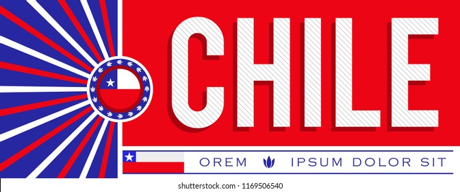 Chile patriotic banner design, typographic vector illustration, chilean flag colors