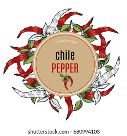 Chile pepper vector label.Farm market product. Great for menu, label, icon.Organic eco vegetable food