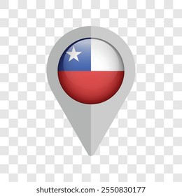 Design de bandeira do mapa de pino do Chile isolado no fundo transparente. Ilustração vetorial