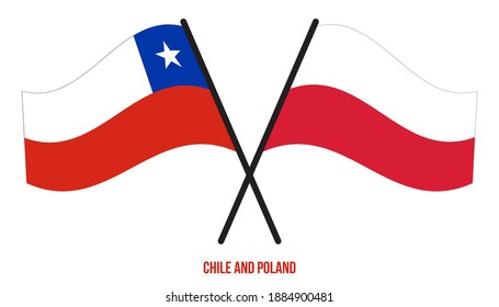 Chile and Poland Flags Crossed And Waving Flat Style. Official Proportion. Correct Colors.