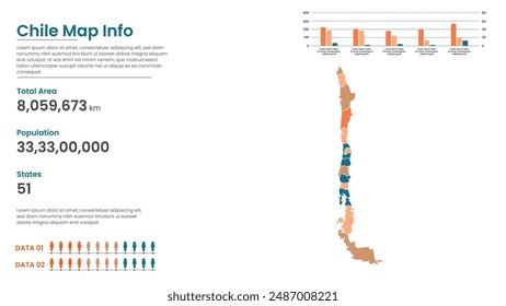 Chile political map of administrative divisions states, Colorful states in Chile map infographic, Chile Map Info, Chile Population.