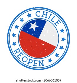 Chile Reopening Stamp. Round badge of country with flag of Chile. Reopening after lock-down sign. Vector illustration.