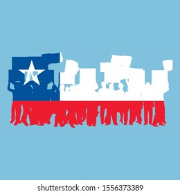 Chile Revolution Poster. Protest for freedom and democracy design. Chile flag and demonstration on blue background