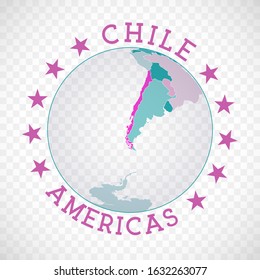 Chile round logo. Badge of country with map of Chile in world context. Country sticker stamp with globe map and round text. Attractive vector illustration.