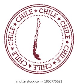 Chile round rubber stamp with country map. Vintage red passport stamp with circular text and stars, vector illustration.