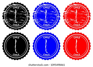 Chile - rubber stamp - vector, Republic of Chile map pattern - sticker - black, blue and red