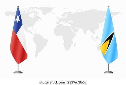 Chile y Santa Lucía banderas para una reunión oficial en el fondo del mapa mundial.