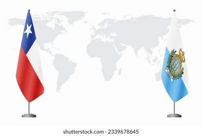 Chile and San Marino flags for official meeting against background of world map.