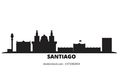 Chile, Santiago city skyline isolated vector illustration. Chile, Santiago travel black cityscape