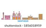 Chile, Santiago line cityscape, flat vector. Travel city landmark, oultine illustration, line world icons