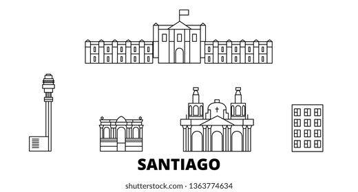 Chile, Santiago line travel skyline set. Chile, Santiago outline city vector illustration, symbol, travel sights, landmarks.