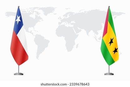 Chile and Sao Tome and Principe flags for official meeting against background of world map.