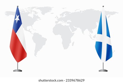 Chile and Scotland flags for official meeting against background of world map.