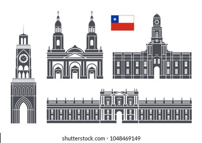 Chile set. Isolated Chile architecture on white background. EPS 10. Vector illustration