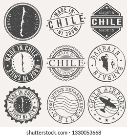 Chile Set of Stamps. Travel Stamp. Made In Product. Design Seals Old Style Insignia.