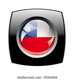 Chile shiny button flag with black frame -  vector illustration. Isolated abstract object against white background.