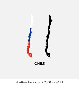 Chile simple vector map outline. Chile national flag map design illustration of chile country flag inside the map vector.