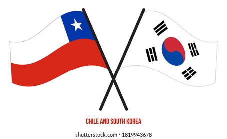 Chile and South Korea Flags Crossed And Waving Flat Style. Official Proportion. Correct Colors.