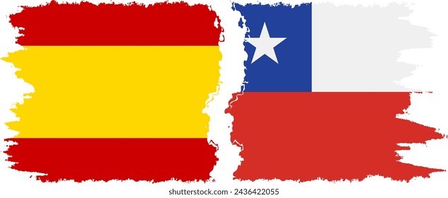 Chile and Spain grunge flags connection, vector