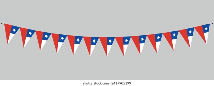 Chile string of triangular flags, independence day, retro style vector decorative element