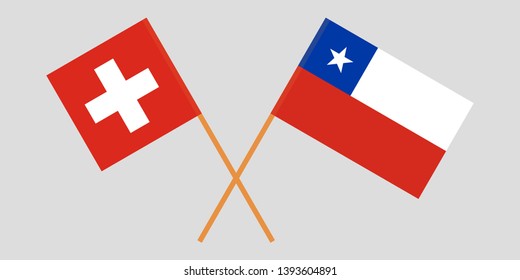 Chile and Switzerland. The Chilean and Swiss flags. Official colors. Correct proportion. Vector illustration
